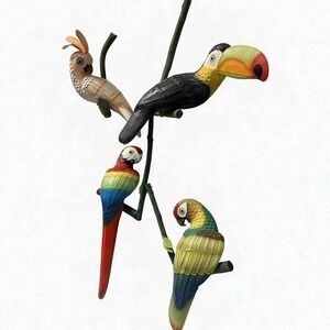 4 Large Hanging Parrot Patio Garden Statues Yard Wildlife Birds Restaurant Decor